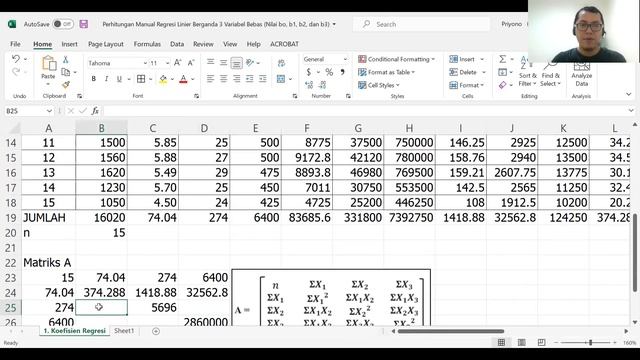Perhitungan Manual Regresi Linier Berganda 3 Variabel Bebas (Nilai bo, b1, b2, dan b3) - Part 1 смотреть онлайн