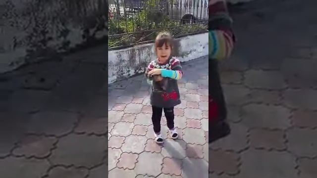 Смешная девочка и котята в Дагестане