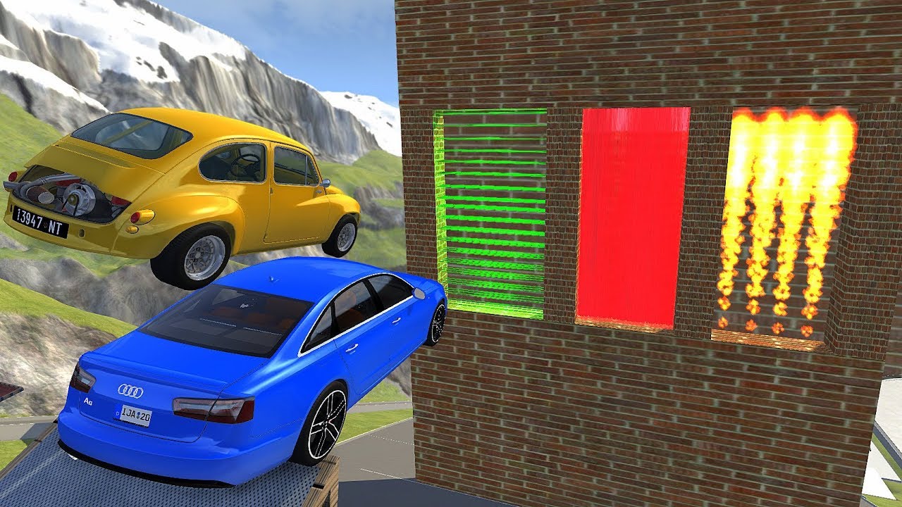 Crazy Vehicle High Speed Jumping Through Water Wall Or Laser Wall Or Freeze Wall Crash- BeamNG Drive