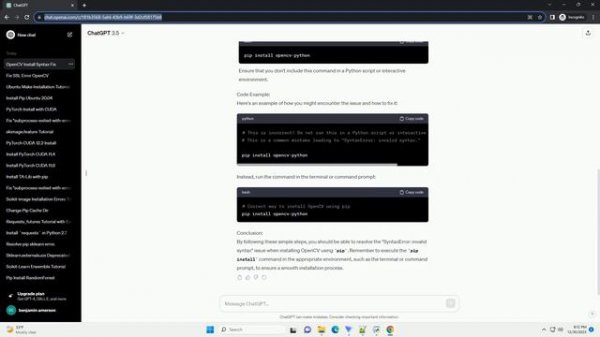 pip install opencv python syntaxerror invalid syntax