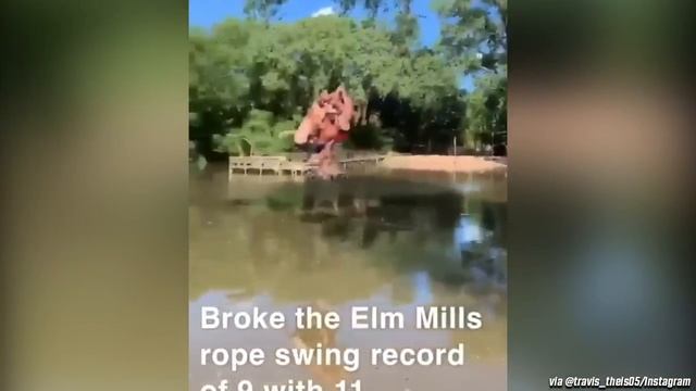 They broke the previous rope swing record (9) with 11! смотреть онлайн