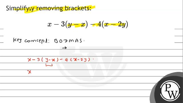 Simplify y removing brackets: \[ x-3(y-x)-4(x-2 y) \] смотреть онлайн
