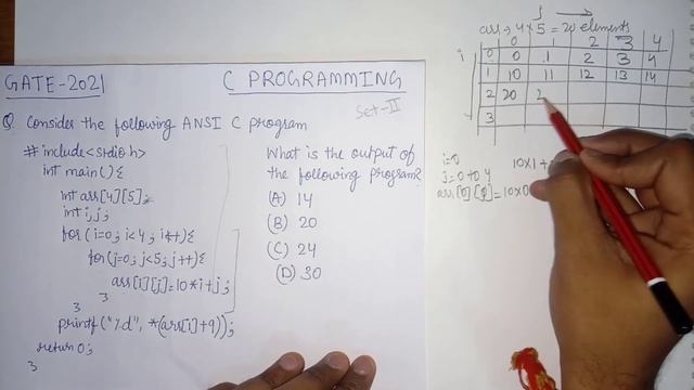 GATE 2021 CS/IT C PROGRAMMING | int arr[4][5];| arr[i][j]=10*i+j; printf("/d",*(arr[1]+9)) | OUTPUT смотреть онлайн