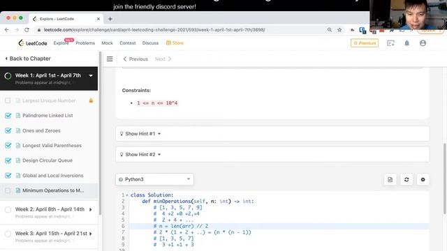 1551. Minimum Operations to Make Array Equal - Day 6/30 Leetcode April Challenge смотреть онлайн