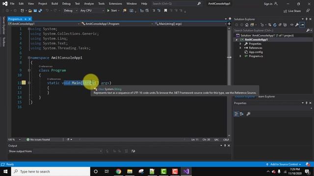How to run first C# Console Application Project on Visual Studio 2019 смотреть онлайн