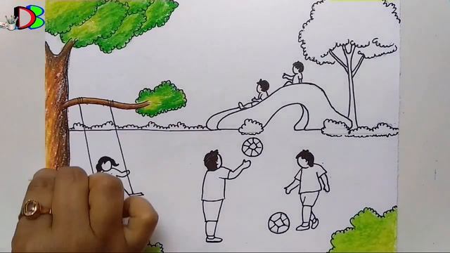 How to Draw a Scenery of Children's Park Easy | Simple Drawing of Children Playing in the Park смотреть онлайн