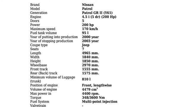 Nissan - Patrol GR II (Y61) - 4.5 i (5 dr) (200 Hp) - Technical specifications смотреть онлайн