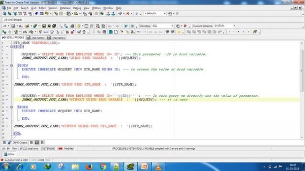 Oracle tutorial : Bind variables in PL SQL