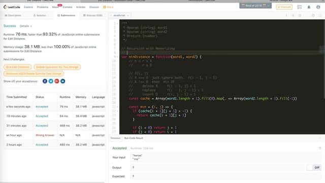 LeetCode 72 Edit Distance (Recursion + Dynamic Progrmamming) | JSer - JavaScript & Algorithm смотреть онлайн