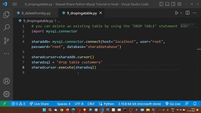 DROP TABLE Statement to Delete an Existing Table in MySQL Python | Python MySQL Tutorial in Hindi # смотреть онлайн