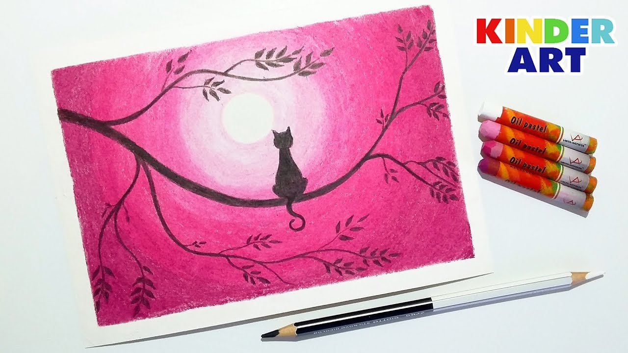 Кошка на ветке. Рисунок масляной пастелью поэтапно для начинающих смотреть онлайн