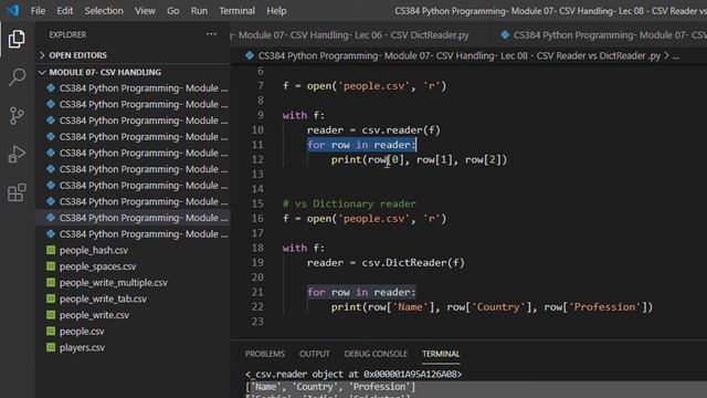 CS384 Python Programming Module 07 CSV Handling Lec 08 CSV Reader vs DictReader смотреть онлайн