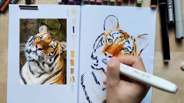 Рисуем тигра ? спиртовыми маркерами | Новый год 2022 смотреть онлайн