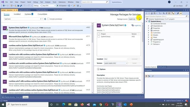 How to install SQL client using NuGet Manager VS 2019 смотреть онлайн
