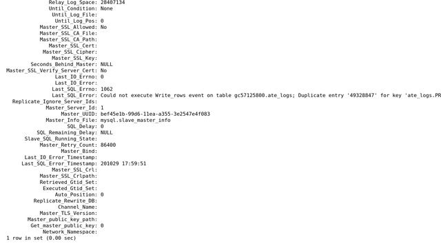 Databases: MySQL Error 1062 after reboot node in multi master replication смотреть онлайн
