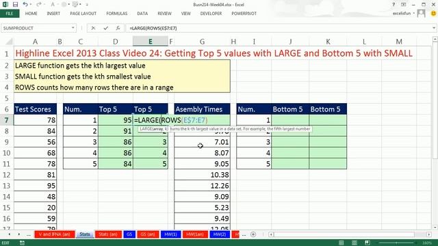 Highline Excel 2013 Class Video 24: Getting Top 5 Values With LARGE And Bottom 5 With SMALL смотреть онлайн