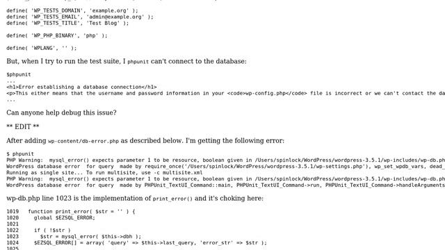 Wordpress: How can I debug my database connection for unit testing? смотреть онлайн