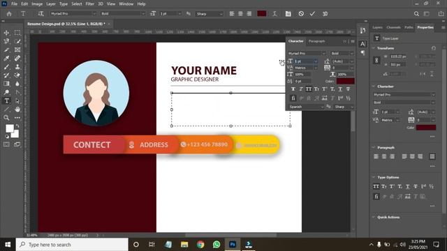 Resume Design Using Adobe Photoshop CC-2021