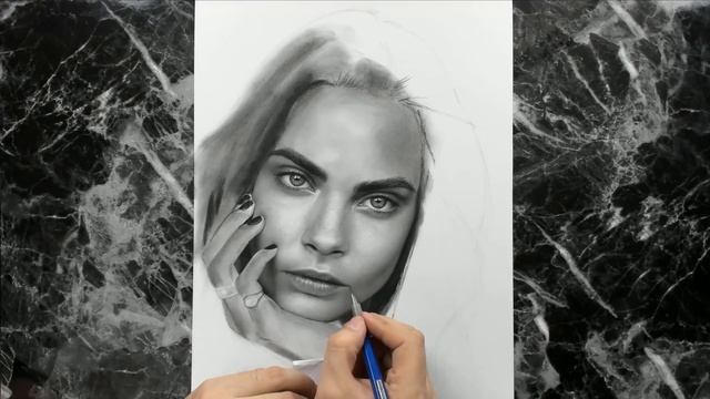 Hyperrealism, Drawing Cara Delevingne (4K Time Lapse)