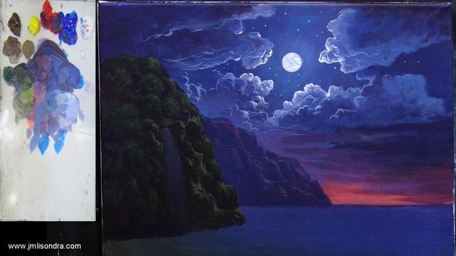 Acrylic Landscape Painting TUTORIAL / Moonlight On The Beach / JMLisondra
