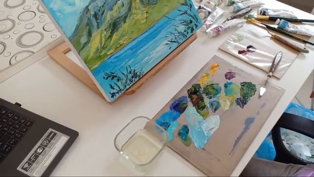 ПИШЕМ КАРТИНУ МАСТИХИНОМ - МОРСКОЙ ПЕЙЗАЖ С ТРОПИКАМИ