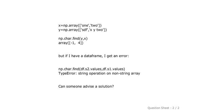 Pandas : Comparing two columns of pandas dataframe by np.char.find gives TypeError: string operatio смотреть онлайн