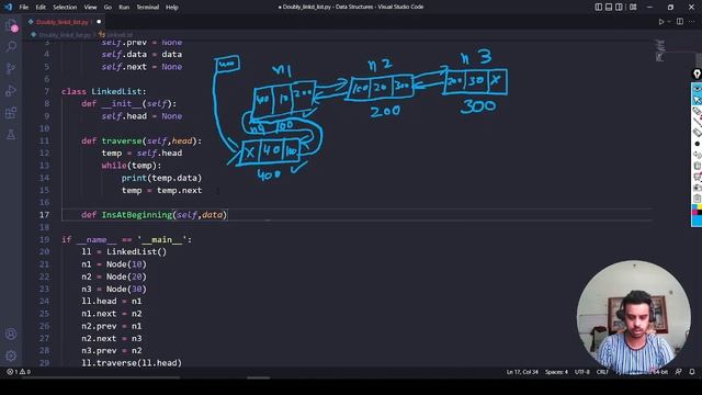 #13:- Insertion at the Beginning of Doubly Linked List in Python | Data Structures in Hindi смотреть онлайн