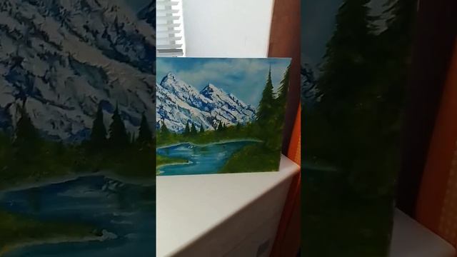 Картина маслом. Пейзаж. Горы и лес. смотреть онлайн