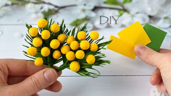 Мимоза своими руками из фоамирана Брошь к 8 Марта Цветы из фоамирана Eva foam flowers tutorial