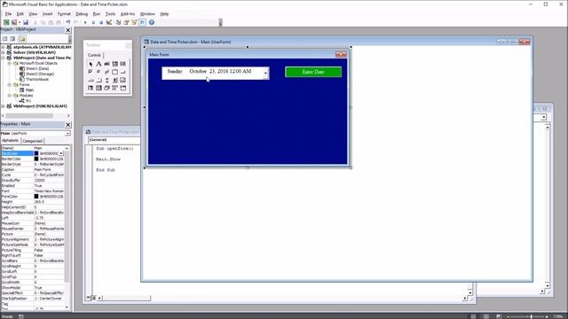 Date and Time Picker Control on a Userform in Excel VBA смотреть онлайн