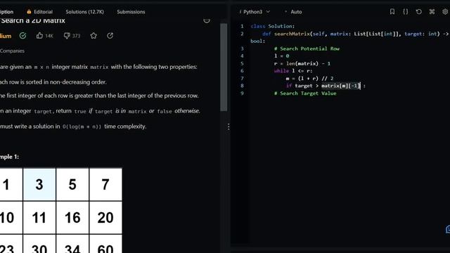 Search a 2D Matrix | LeetCode 74 | Binary Search | Python Solution смотреть онлайн