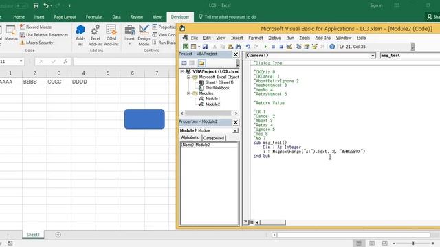 VBA EXCEL BASIC Msgbox 2 смотреть онлайн