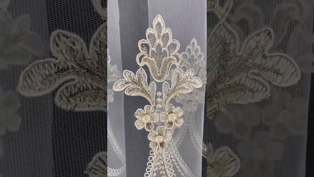 Тюль на основе фатина с бархатными вставками и камнями Цвет: золотистый смотреть онлайн