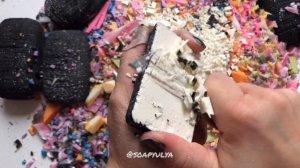 ASMR soap, cutting cubes on soap, dry small cubes painted black, satisfying video