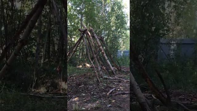 Как построить шалаш в лесу из палок и веревки