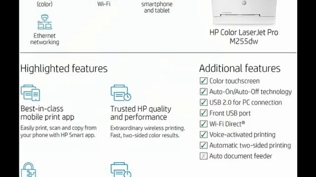 HP Color LaserJet Pro M255dw Wireless Laser Printer, Remote Mobile Print, Duplex Printing (7KW64A) смотреть онлайн