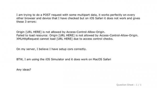 iOS : ios Safari XMLHttpRequest cannot load due to access control checks