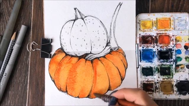 Watercolor pumpkin sketch speedpaint/Акварельный скетч тыквы смотреть онлайн