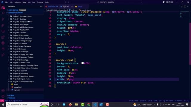 Create Hidden Search Bar HTML, CSS And JavaScript | Day 27 Of 100 Day Project Series | Search Bar смотреть онлайн