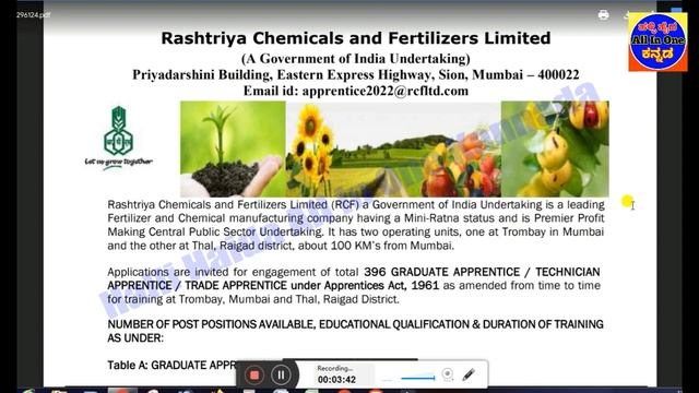 ರಸಗೊಬ್ಬರ ಇಲಾಖೆ ನೇಮಕಾತಿ 2022|10th,12th,ITI,Degree Pass|260 Posts Apply Online|Karnataka jobs 2022|RC смотреть онлайн