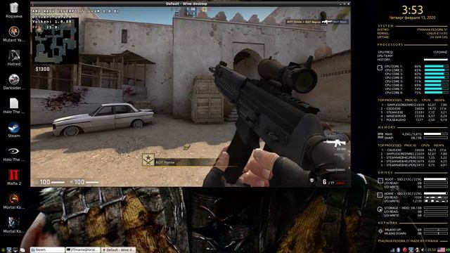 Counter-Strike: Global Offensive. Fedora 31 PS4Linux. D9VK. Medium Setting смотреть онлайн