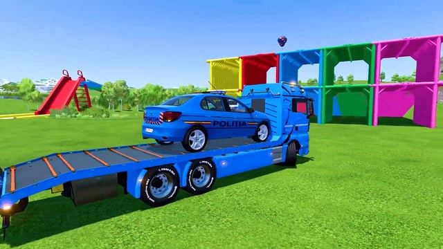 POLICE VEHICLES, AMBULANCE CAR, FIRE TRUCK OVER BRIDGE TRANSPORTING With MERCEDES TRUCKS! FS 22 смотреть онлайн