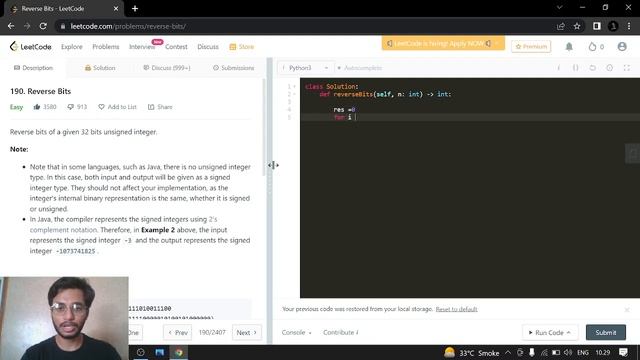 190. Reverse Bits (Bit Manipulation) | Leetcode | Python смотреть онлайн