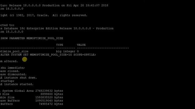 Oracle 18c MEMOPTIMIZE POOL SIZE in SGA смотреть онлайн