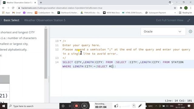 WEATHER OBSERVATION STATION 5 - HACKERRANK SOLUTION || SQL || IN ORACLE смотреть онлайн
