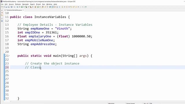 Java for Selenium : 21. Types of Java Variables | What is Instance Variables ? | Real Time Example смотреть онлайн