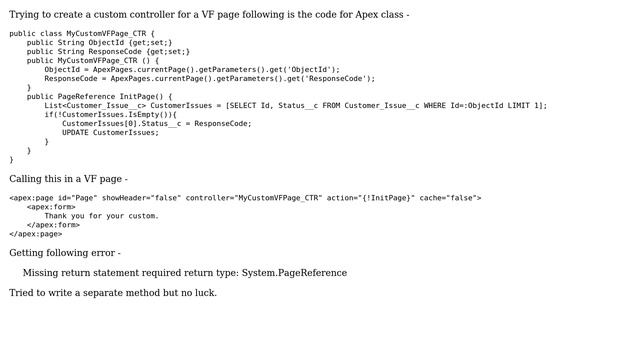 Salesforce: Missing return statement required return type: System.PageReference смотреть онлайн