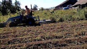 Скашивание картофельной ботвы самодельной касилкой.
