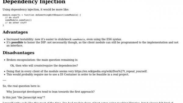 Software Engineering: Module Requiring vs Dependency Injection in Javascript