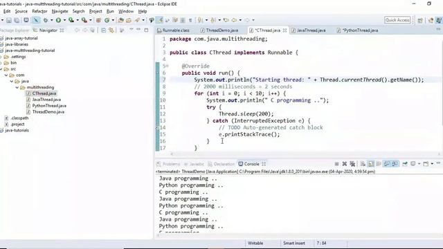 Java Multithreading Thread and Runnable Tutorial смотреть онлайн